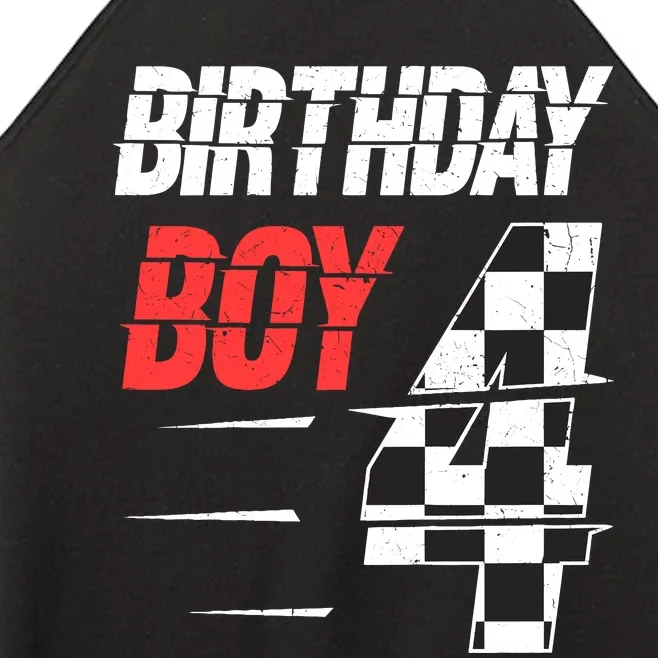 Birthday Boy 4 Four Racing Flag 4th Birthday Race Car Women’s Perfect Tri Rocker Tank