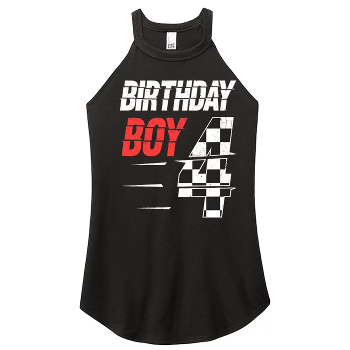 Birthday Boy 4 Four Racing Flag 4th Birthday Race Car Women’s Perfect Tri Rocker Tank