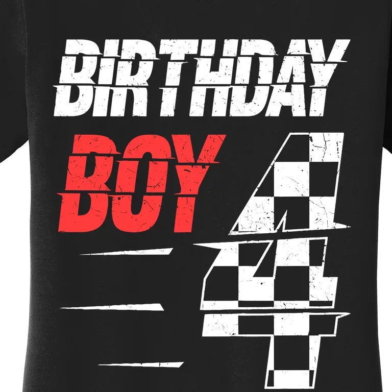 Birthday Boy 4 Four Racing Flag 4th Birthday Race Car Women's T-Shirt