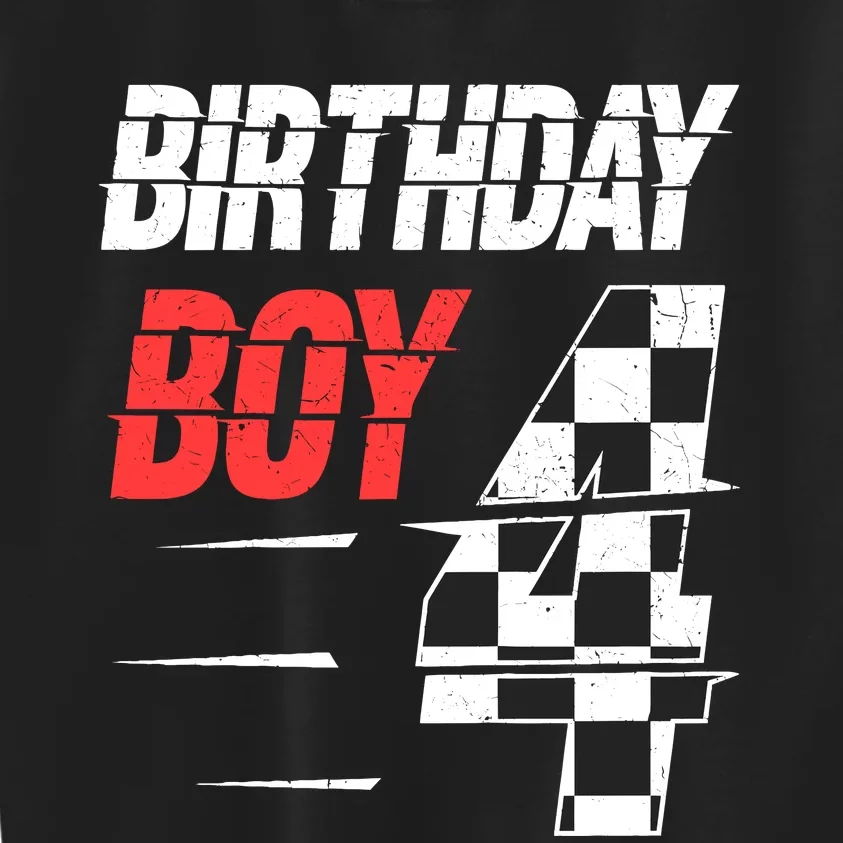 Birthday Boy 4 Four Racing Flag 4th Birthday Race Car Kids Sweatshirt