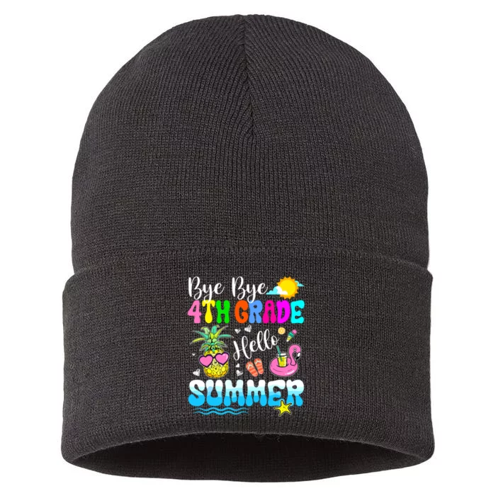 Bye Bye 4th Grade Hello Summer Graduation Teacher Student Sustainable Knit Beanie