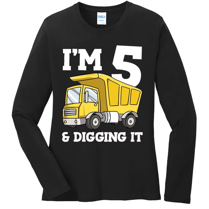 Birthday Boy 5 Five Construction Truck Party 5th Birthday Ladies Long Sleeve Shirt