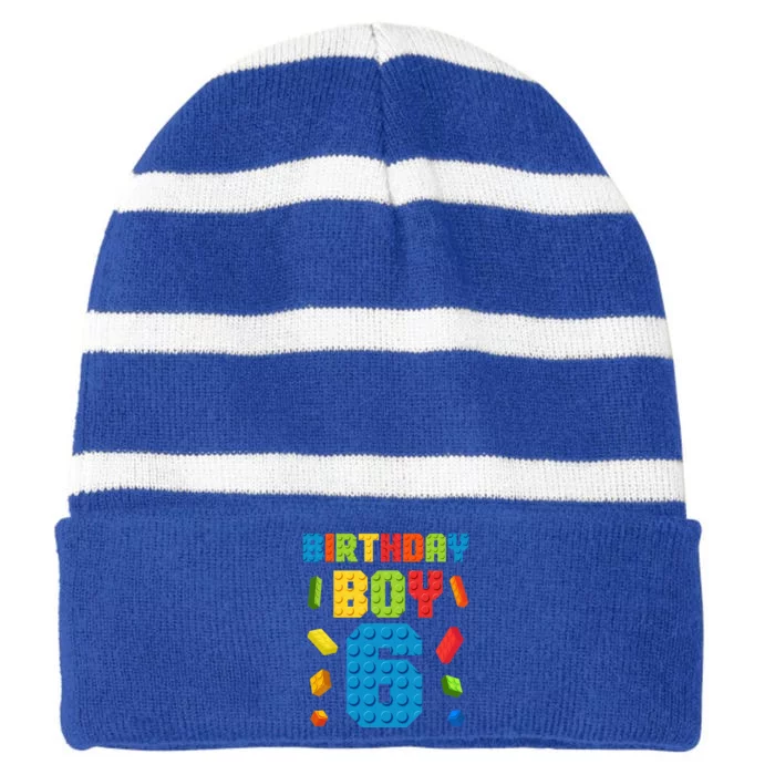 Building Bricks 6th Birthday 6 Six Year Master Builder Striped Beanie with Solid Band