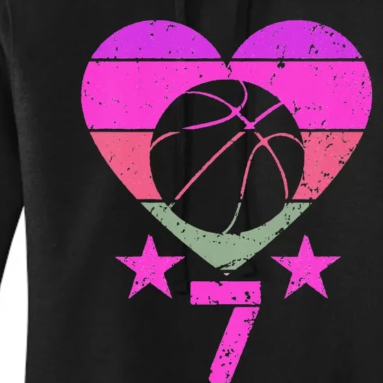 Basketball Birthday 7 Year Old Seventh 7th Birthday Women's Pullover Hoodie