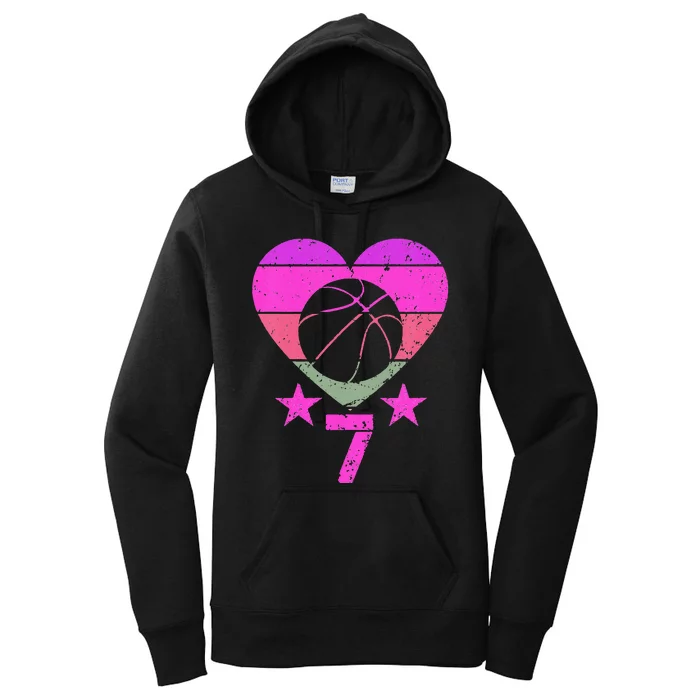 Basketball Birthday 7 Year Old Seventh 7th Birthday Women's Pullover Hoodie