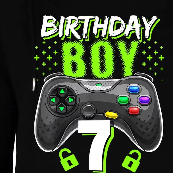 Birthday Boy 7 Video Game Controller Gamer 7th Birthday Gift TShirt Womens Funnel Neck Pullover Hood