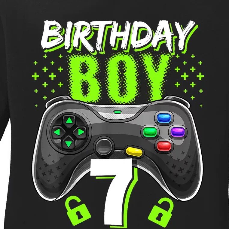 Birthday Boy 7 Video Game Controller Gamer 7th Birthday Gift TShirt Ladies Long Sleeve Shirt