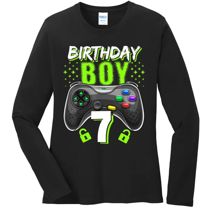 Birthday Boy 7 Video Game Controller Gamer 7th Birthday Gift TShirt Ladies Long Sleeve Shirt