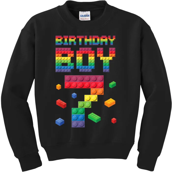 Birthday Boy 7 Years Old Seven Master Builder Building Lover Kids Sweatshirt