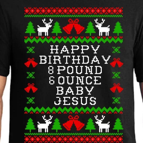 Baby Birthday 8 Pound 6 Ounce Baby Jesus Ugly Christmas Sweater Style Essentia Pajama Set