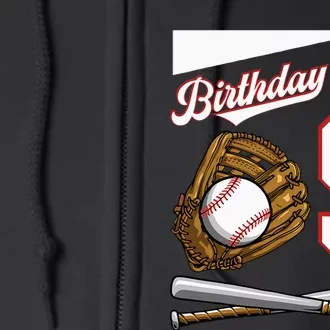 Birthday Boy 9 Party Cake Baseball Field Bat Catch Homerun Full Zip Hoodie