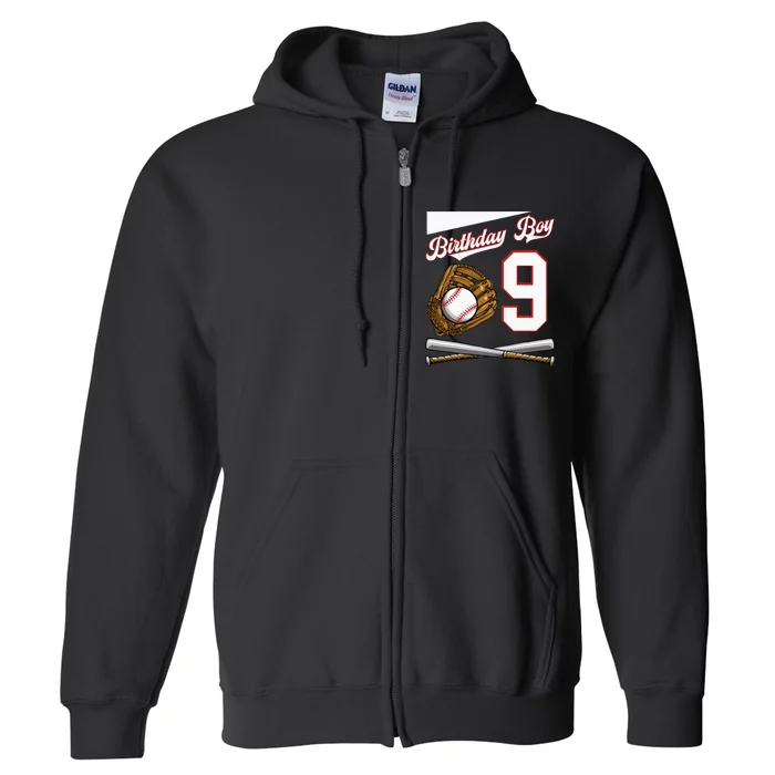 Birthday Boy 9 Party Cake Baseball Field Bat Catch Homerun Full Zip Hoodie