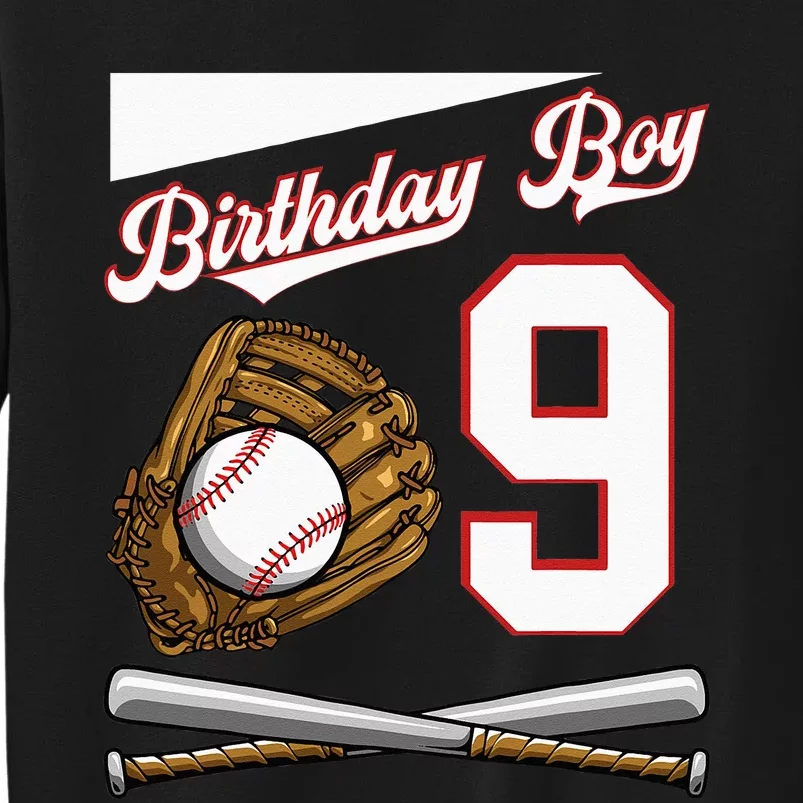 Birthday Boy 9 Party Cake Baseball Field Bat Catch Homerun Tall Sweatshirt