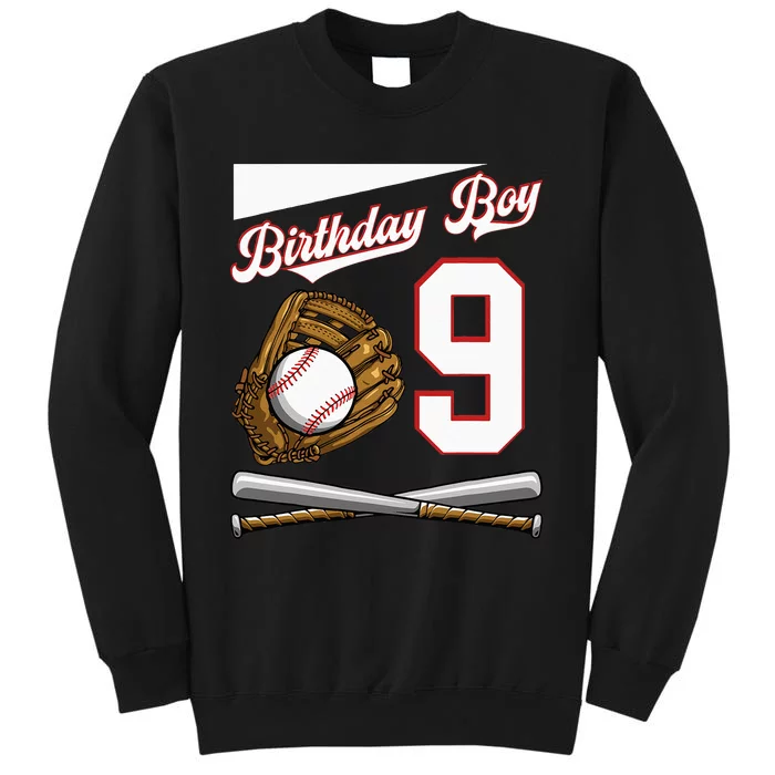 Birthday Boy 9 Party Cake Baseball Field Bat Catch Homerun Tall Sweatshirt