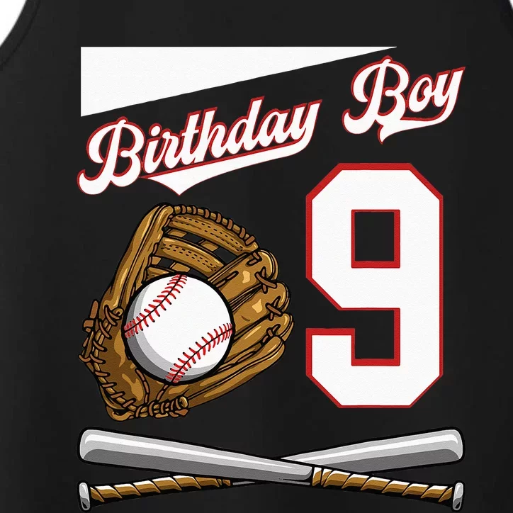 Birthday Boy 9 Party Cake Baseball Field Bat Catch Homerun Performance Tank