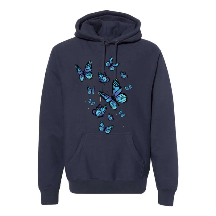 Blue Butterfly Art Garden Beautiful Butterflies Premium Hoodie