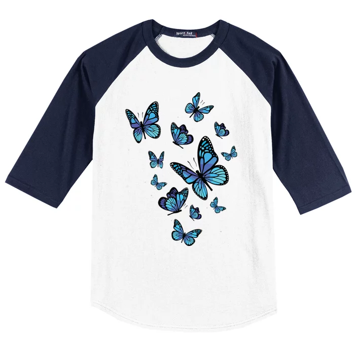 Blue Butterfly Art Garden Beautiful Butterflies Baseball Sleeve Shirt