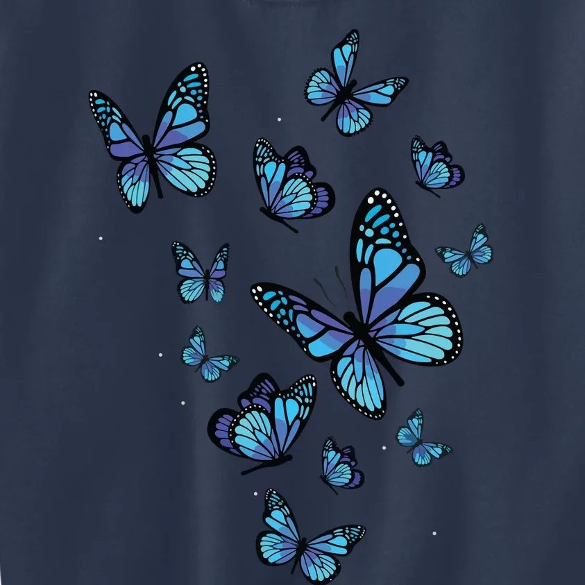 Blue Butterfly Art Garden Beautiful Butterflies Kids Sweatshirt