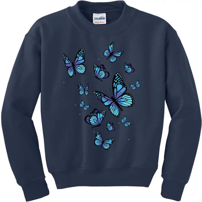 Blue Butterfly Art Garden Beautiful Butterflies Kids Sweatshirt