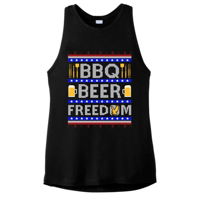 Bbq Beer And Freedom! Ugly Sweater Xmas Deisgn Funny Gift Ladies Tri-Blend Wicking Tank