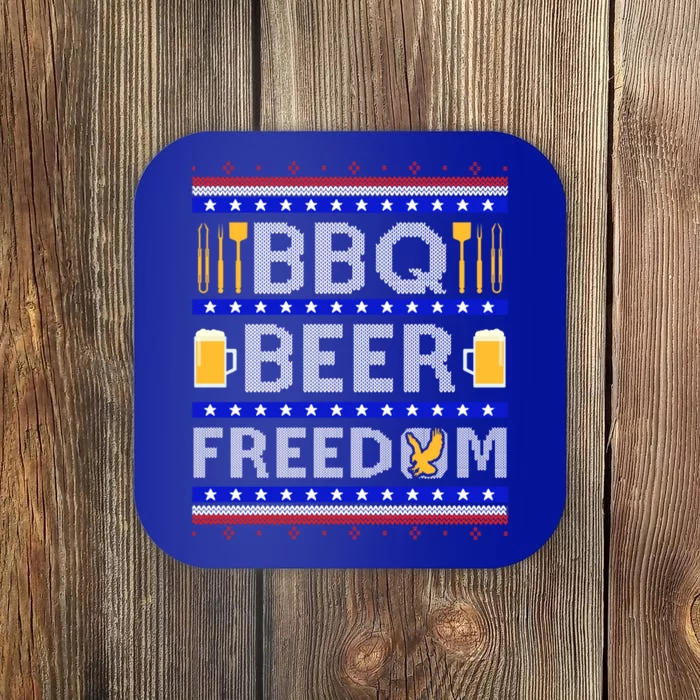 Bbq Beer And Freedom! Ugly Sweater Xmas Deisgn Funny Gift Coaster