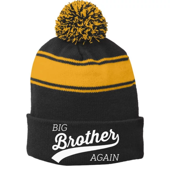 Big Brother Again Design With Arrow And Heart Stripe Pom Pom Beanie