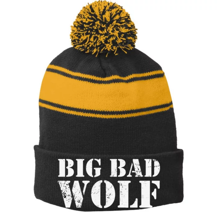 Big Bad And Wolf Funny Wolves Werewolf Cool Dog Gift Stripe Pom Pom Beanie