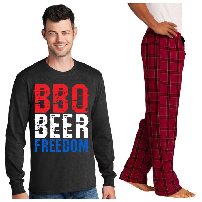 Bbq Beer And Freedom Funny July 4th Patriotic Gift Long Sleeve Pajama Set