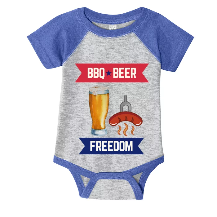 Bbq Beer And Freedom Patriotic 4th Of July Design Gift Infant Baby Jersey Bodysuit