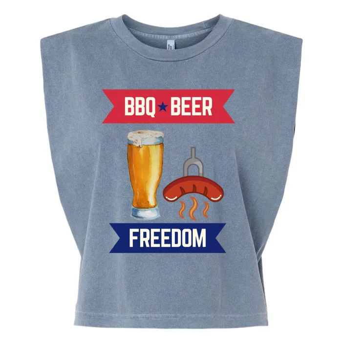 Bbq Beer And Freedom Patriotic 4th Of July Design Gift Garment-Dyed Women's Muscle Tee