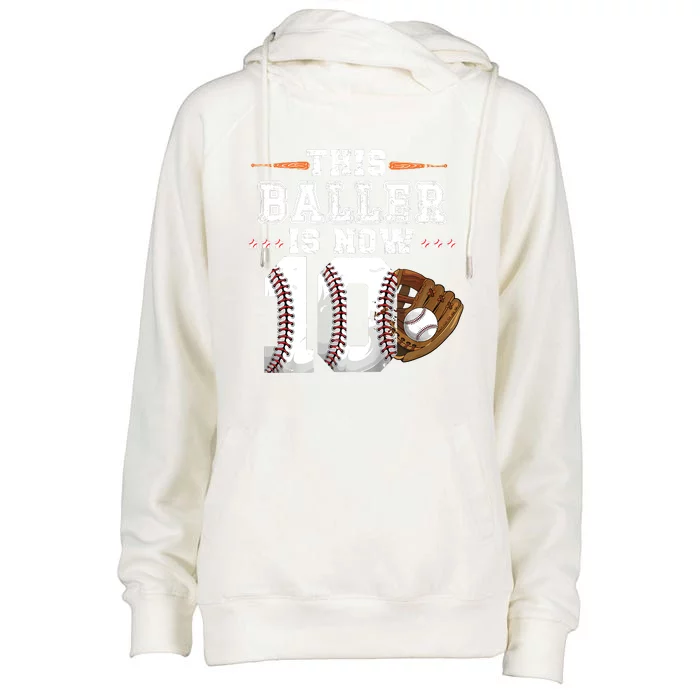 Baseball Birthday Age 10 Sports Themed Birthday Womens Funnel Neck Pullover Hood