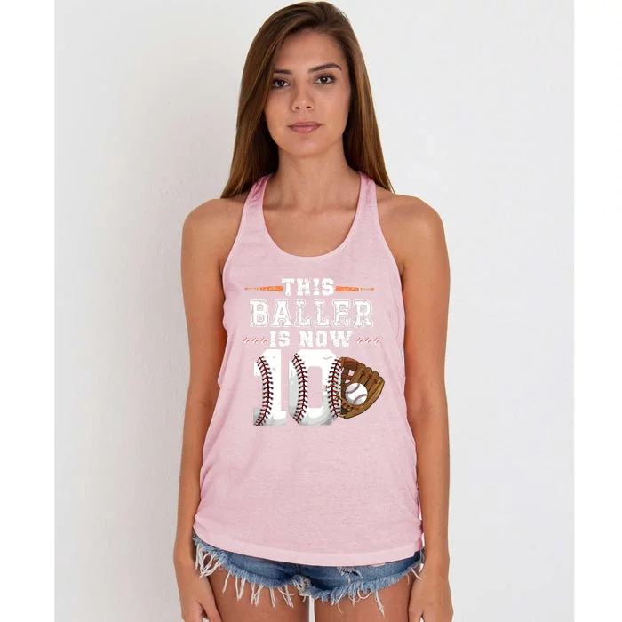 Baseball Birthday Age 10 Sports Themed Birthday Women's Knotted Racerback Tank