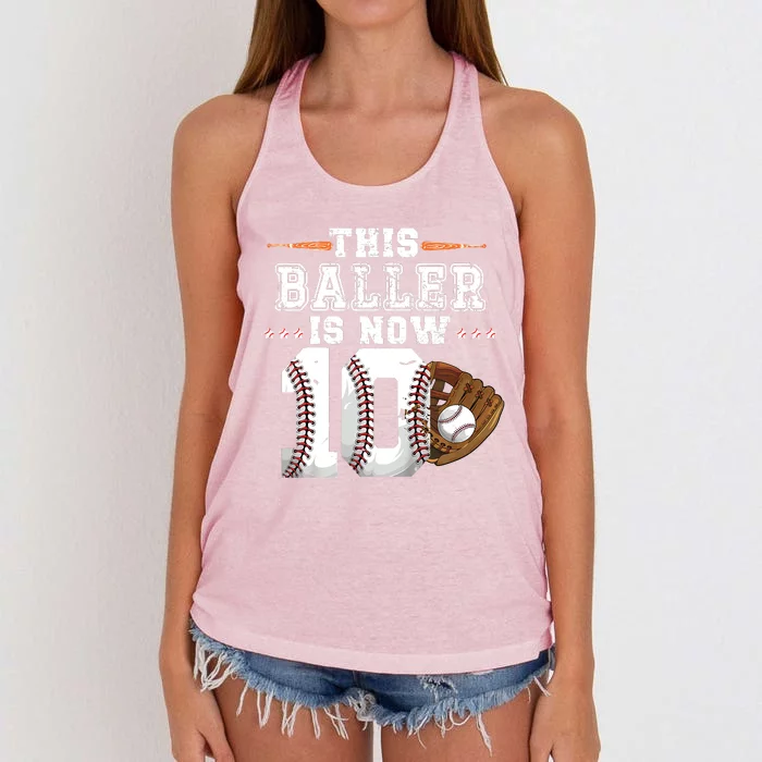 Baseball Birthday Age 10 Sports Themed Birthday Women's Knotted Racerback Tank