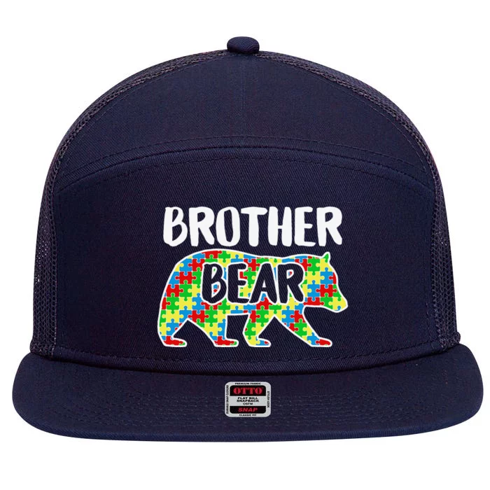 Brother Bear Autism Awareness Month Family Support 7 Panel Mesh Trucker Snapback Hat