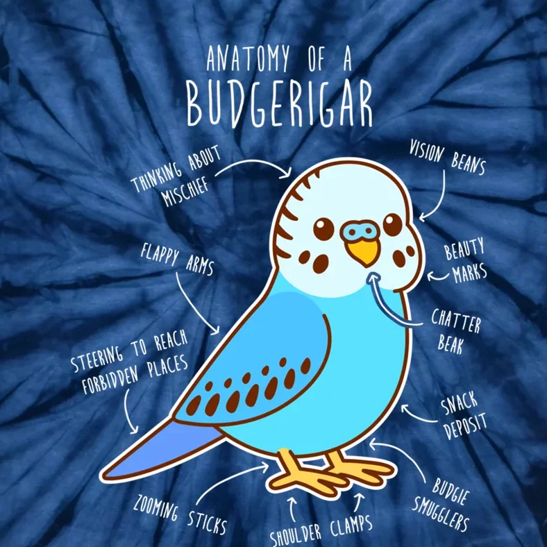 Blue Budgie Anatomy Tie-Dye T-Shirt