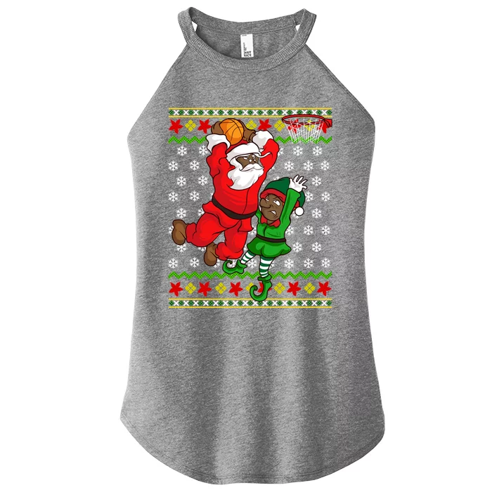 Basketball Black African American Santa Claus Dunk Elf Cool Gift Women’s Perfect Tri Rocker Tank