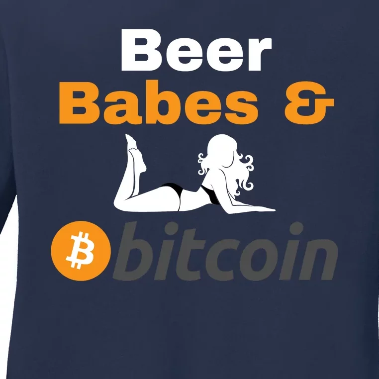 Beer Babes And Bitcoin, Bitcoin Crypto, Funny Bitcoin, Bitcoin Blockchain Ladies Long Sleeve Shirt