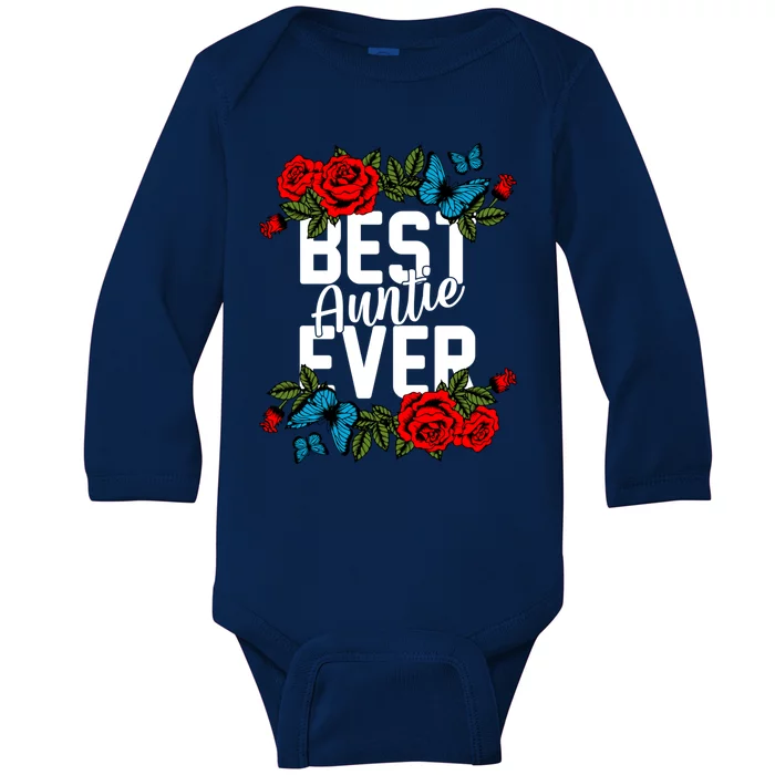 Bae Best Auntie Ever Floral Graphic Aunt Gift Baby Long Sleeve Bodysuit