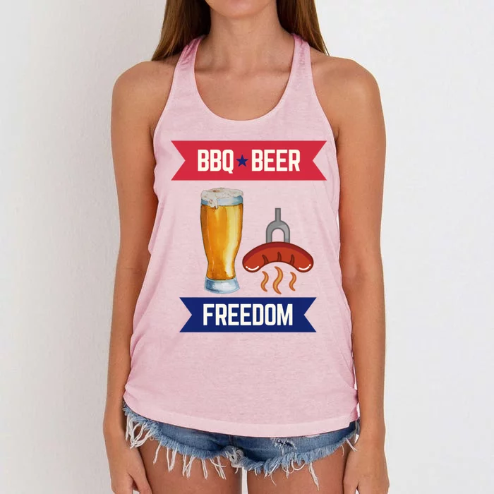 Bbq Beer And Freedom Patriotic 4th Of July Design Gift Women's Knotted Racerback Tank