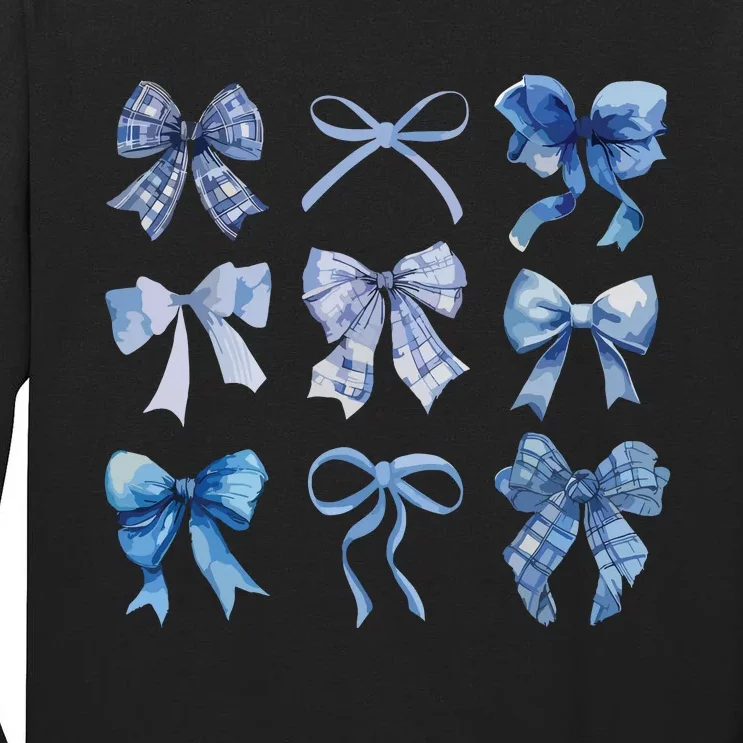 Blue Bow And Ribbon Cute Graphic For Women Tall Long Sleeve T-Shirt