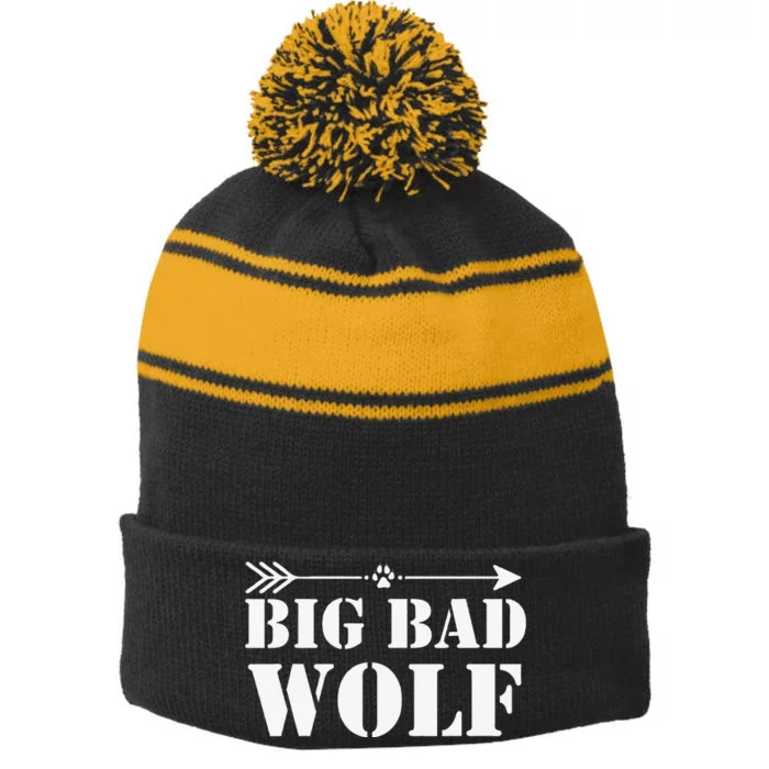 Big Bad and Wolf Funny Wolves Werewolf Cool Dog Gift Stripe Pom Pom Beanie