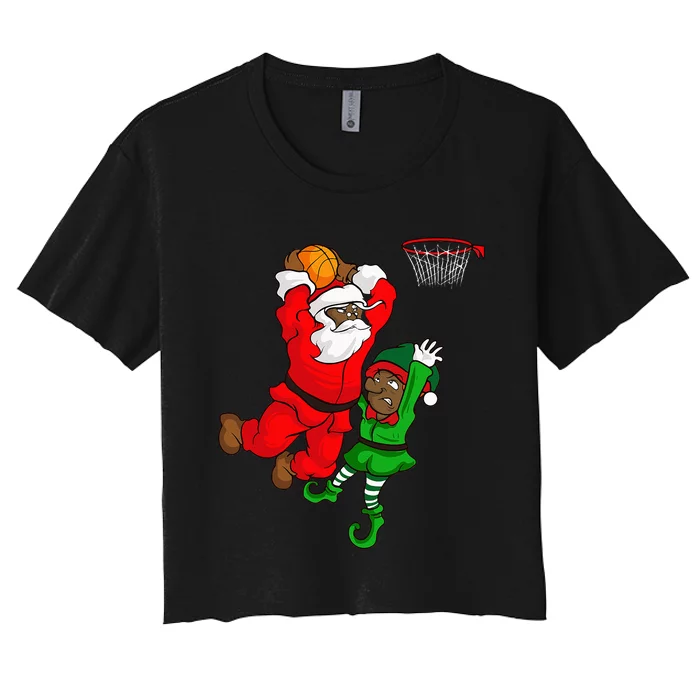 Basketball Black African American Santa Claus Dunk Elf Women's Crop Top Tee