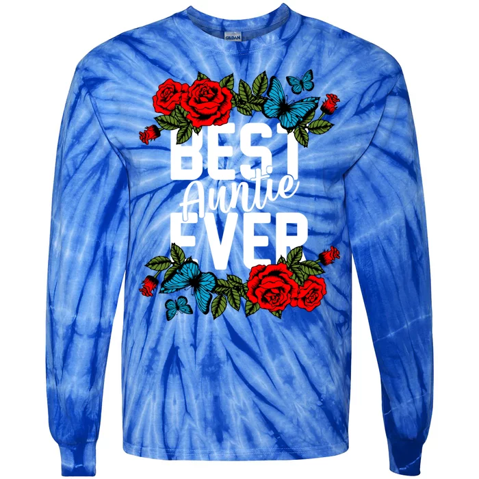 Bae Best Auntie Ever Floral Graphic Aunt Gift Tie-Dye Long Sleeve Shirt