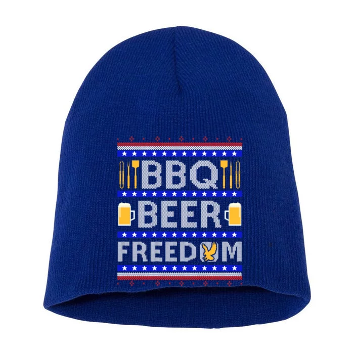 Bbq Beer And Freedom! Ugly Sweater Xmas Deisgn Gift Short Acrylic Beanie