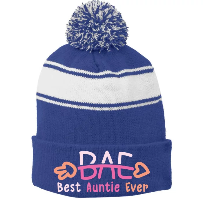 Bae Best Auntie Ever Sweater Gift Stripe Pom Pom Beanie