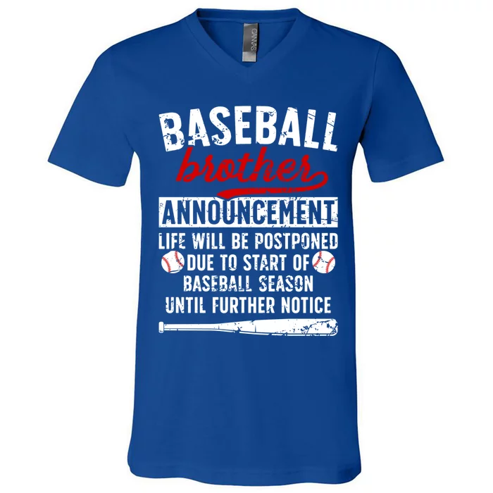 Baseball Brother Announcet Brother Of A Baseball Player Cool Gift V-Neck T-Shirt