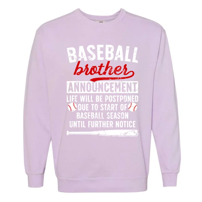 Baseball Brother Announcet Brother Of A Baseball Player Cool Gift Garment-Dyed Sweatshirt