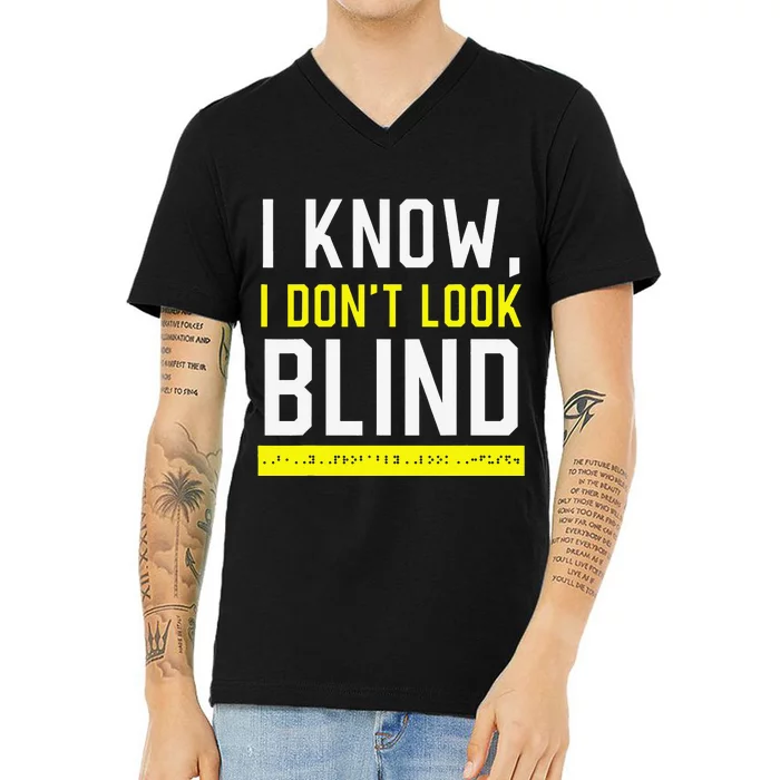 Braille Blind Awareness Visually Impaired Disability V-Neck T-Shirt