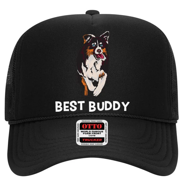 Best Buddy Australian Shepherd Dog Design Aussie High Crown Mesh Trucker Hat