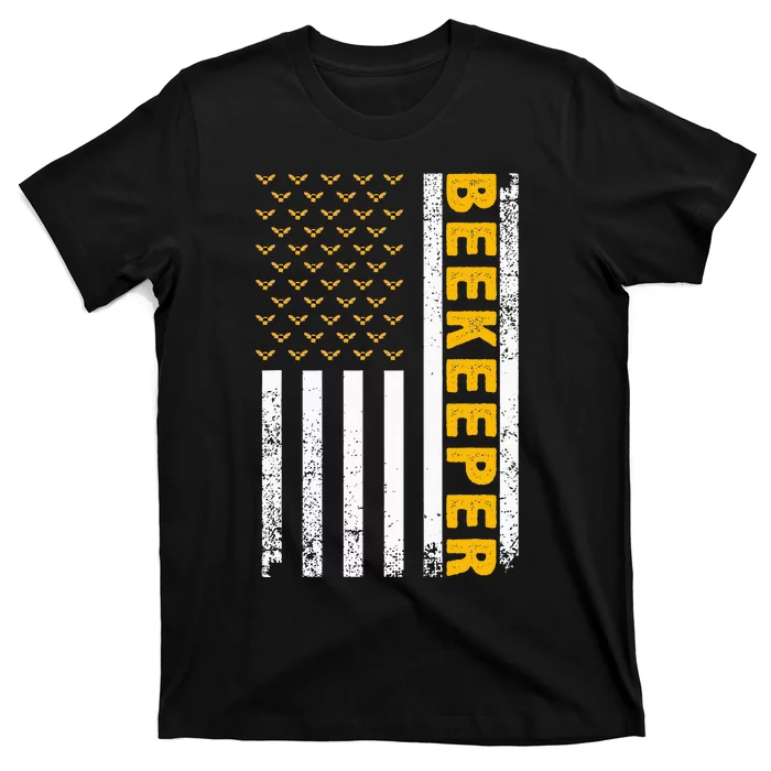 Beekeeper Beekeeping American Flag Bee Lover T-Shirt